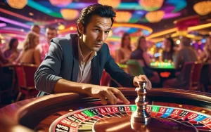 a man play a game of roulette in a casino